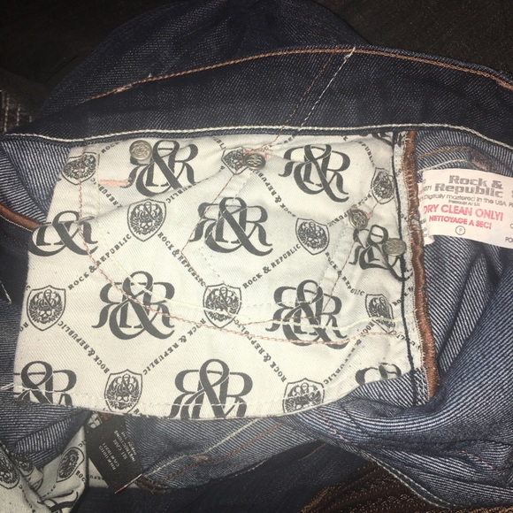 Rock & Republic Size 30 Dark Denim Blue Jeans with Rhinestones. - Picture 13 of 14